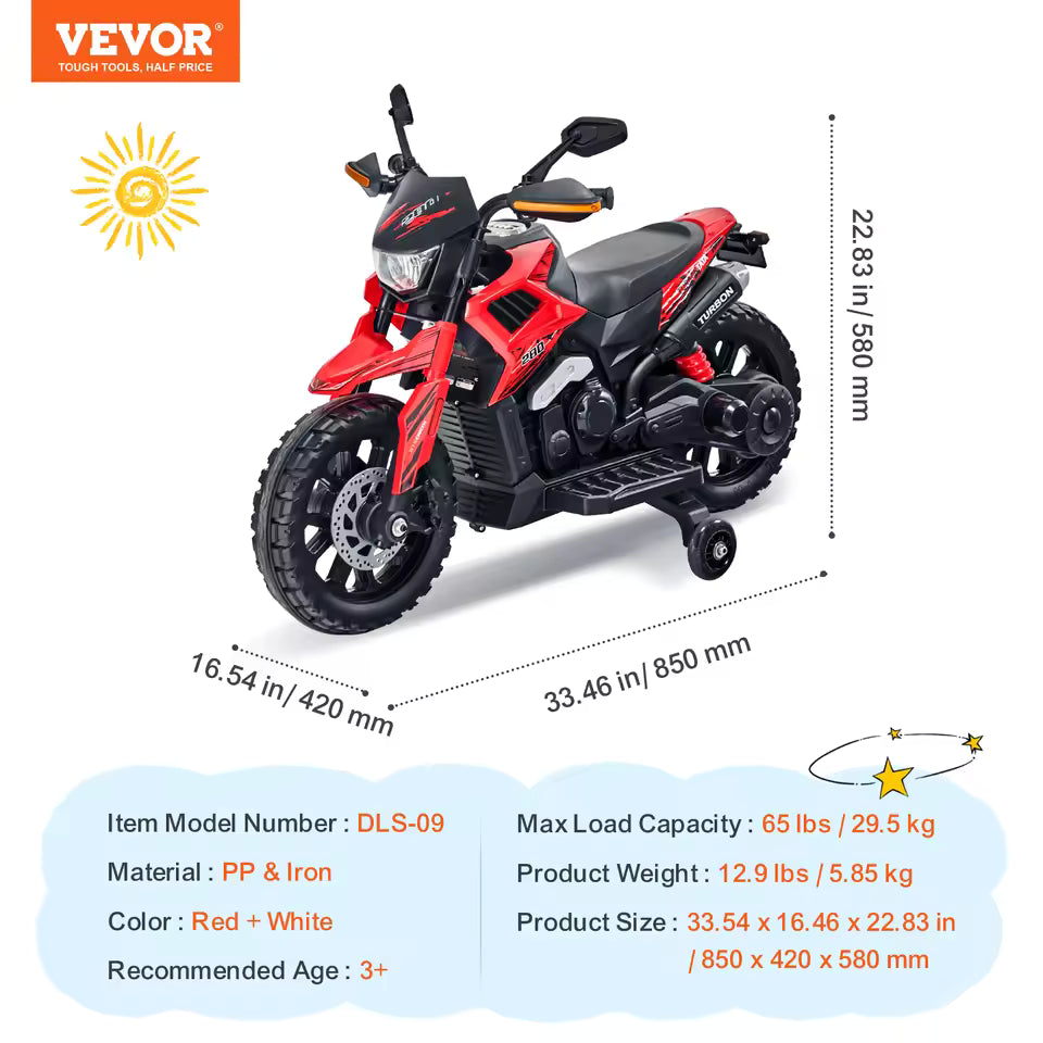 SucceBuy 6V Children's Electric Car Kids Ride On Motorcycle with Detachable Wheel Headlight Music Bluetooth for Boys Gifts