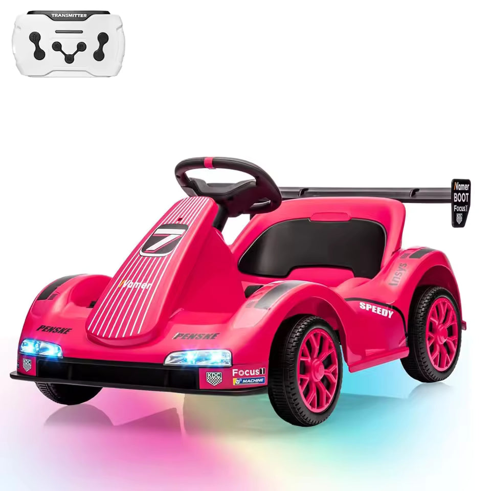 Drift Kart for Kids Electric Ride on Car with Dual Motor 6v Battery-Powered Racing Go Kart with Remote Control, LED Lights