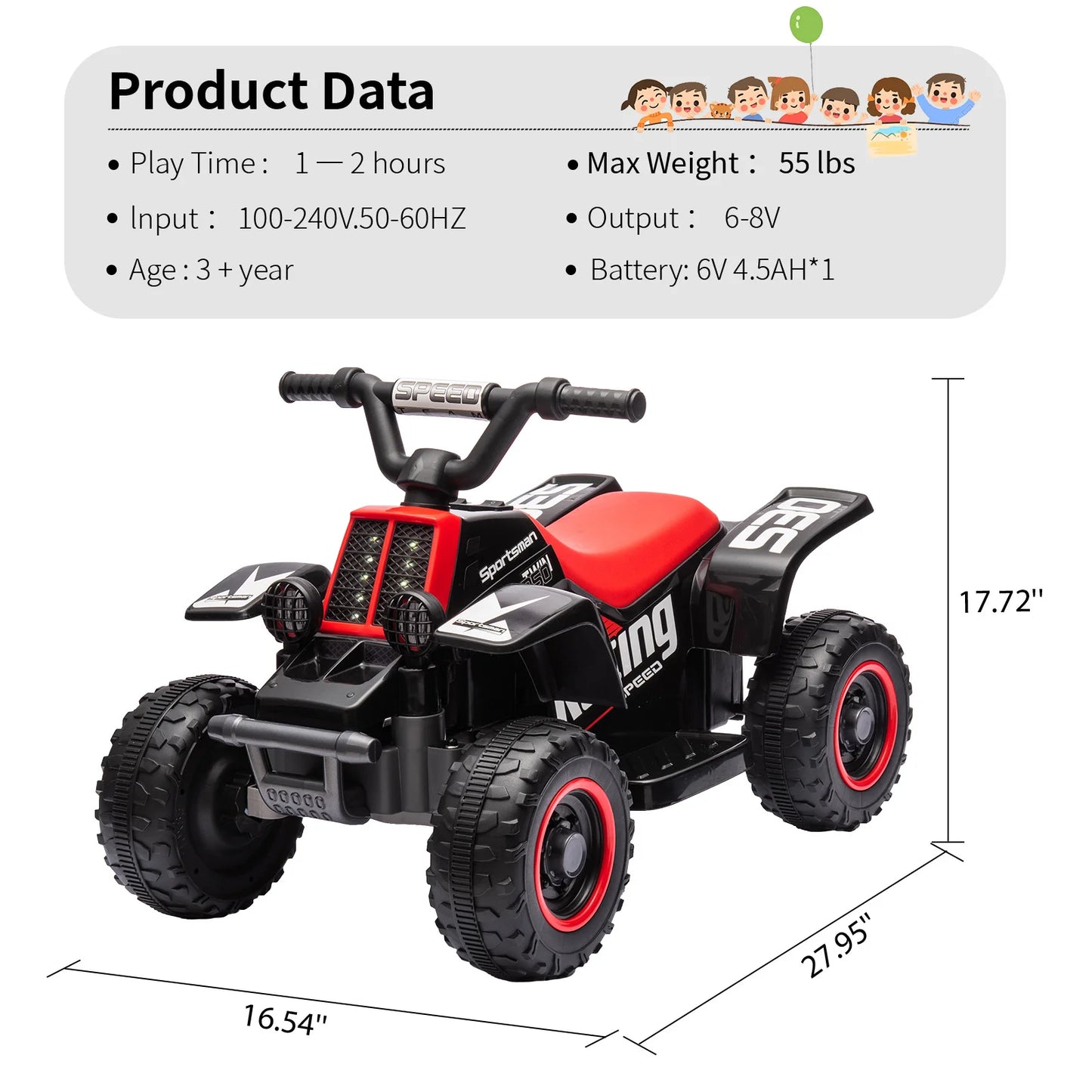 6V Kids Ride On Electric 4 Wheeler ATV, Ride Car with LED Headlights, Ride-On Toy for Toddlers 1-3 Boys & Girls with Music, Gift