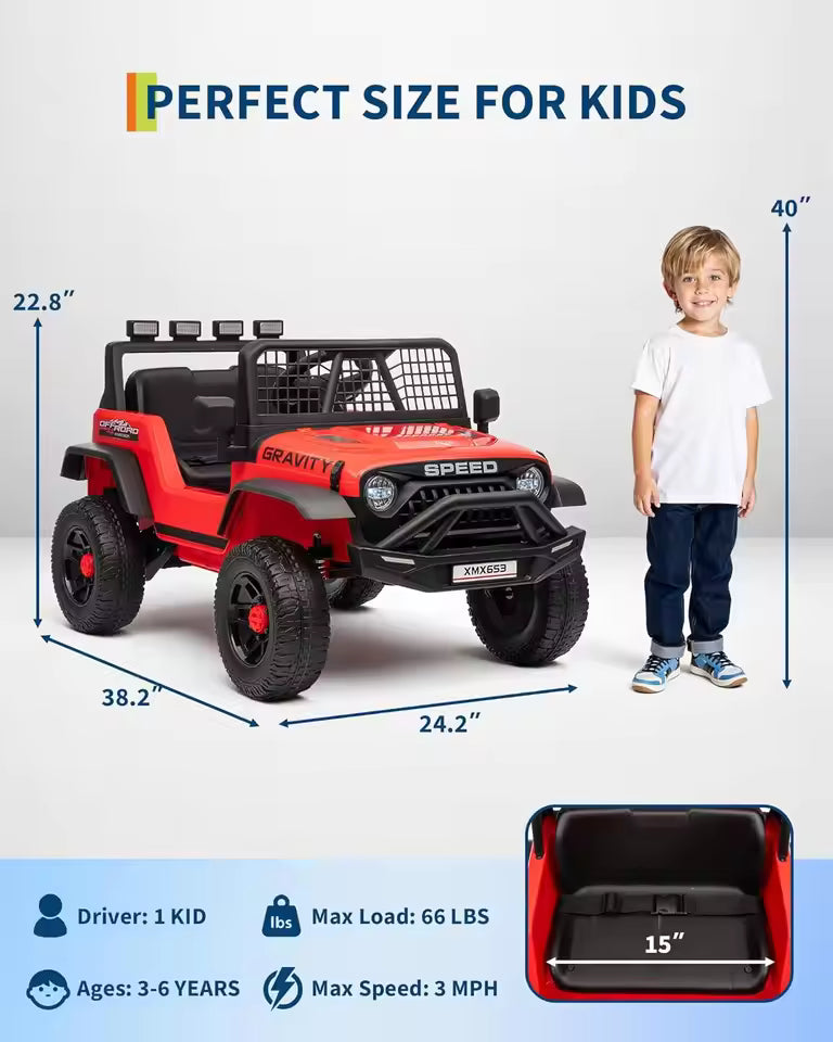 Kids Ride On Truck Car 12V w/Parent Remote Control, 3 Speeds, Emergency Braking, LED Lights, Music & Horn Kids Electric Vehicles