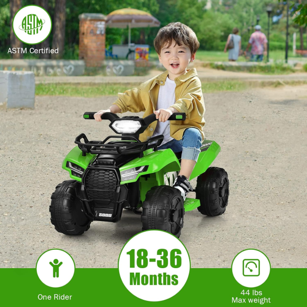 Costzon Kids ATV, 6V Battery Powered Electric Vehicle Four Wheeler Quad W/Storage Basket, Headlight, Horn, Music, 4 Wheeler Ride on Car - Image 2