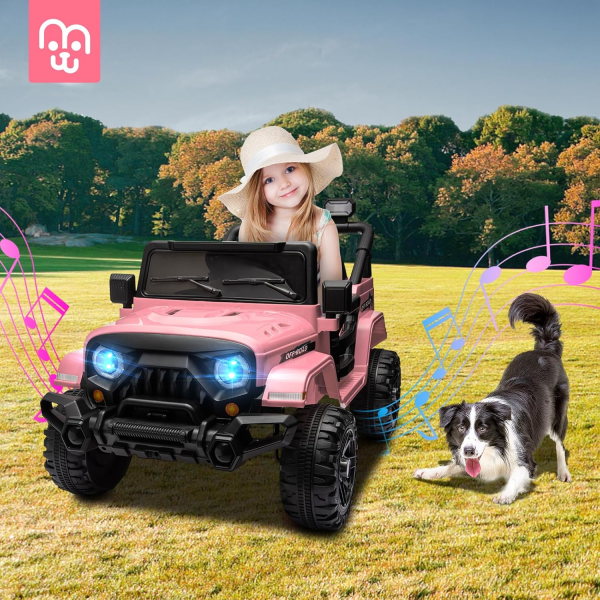 12V Kids Electric Ride on Truck Car Remote Control, Twin 35W Motors 3.5MPH Max Speed, Bluetooth USB Music Player, 4 Wheels Suspension, LED Lights Safety Belt - Image 6