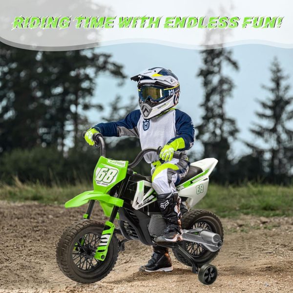 Electric Dirt Bike for Kids with Training Wheels, Twist Grip Throttle, 12V Kids Motorcycle, 3Mph Max Speed and Music, Ride on Motorcycle for Kids Toddlers - Image 2