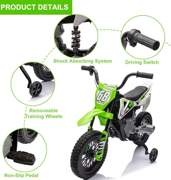 Electric Dirt Bike for Kids with Training Wheels, Twist Grip Throttle, 12V Kids Motorcycle, 3Mph Max Speed and Music, Ride on Motorcycle for Kids Toddlers - Image 5