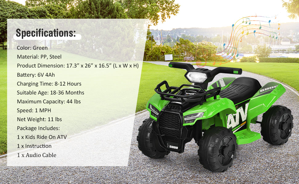 Costzon Kids ATV, 6V Battery Powered Electric Vehicle Four Wheeler