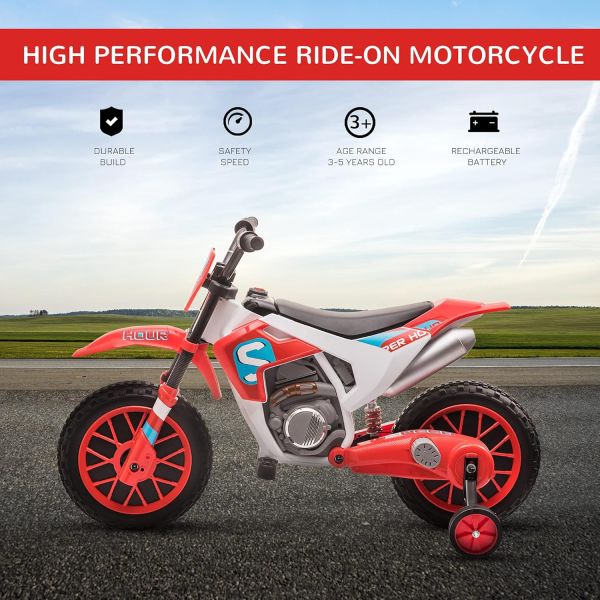 Aosom 12V Kids Motorcycle, Electric Motor Bike, Battery-Powered Ride-On Bike with Charging Battery, Training Wheels - Image 3