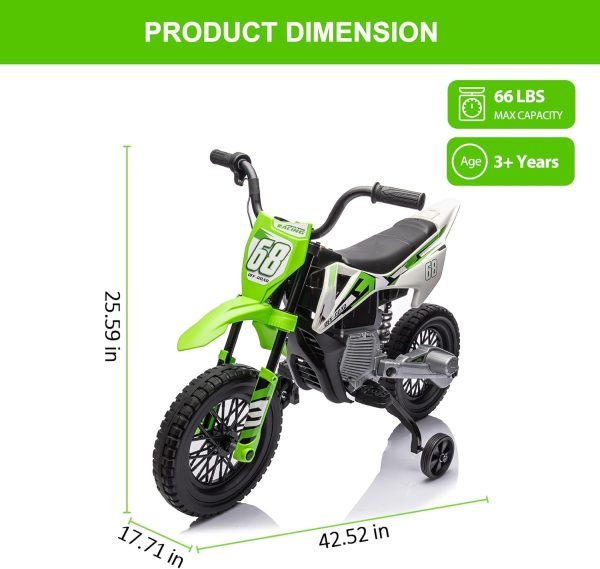 Electric Dirt Bike for Kids with Training Wheels, Twist Grip Throttle, 12V Kids Motorcycle, 3Mph Max Speed and Music, Ride on Motorcycle for Kids Toddlers - Image 3