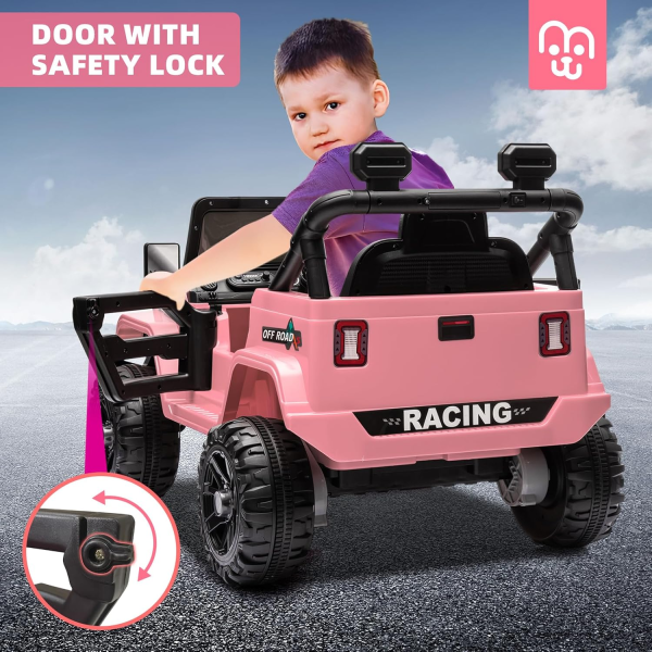 12V Kids Electric Ride on Truck Car Remote Control, Twin 35W Motors 3.5MPH Max Speed, Bluetooth USB Music Player, 4 Wheels Suspension, LED Lights Safety Belt - Image 5