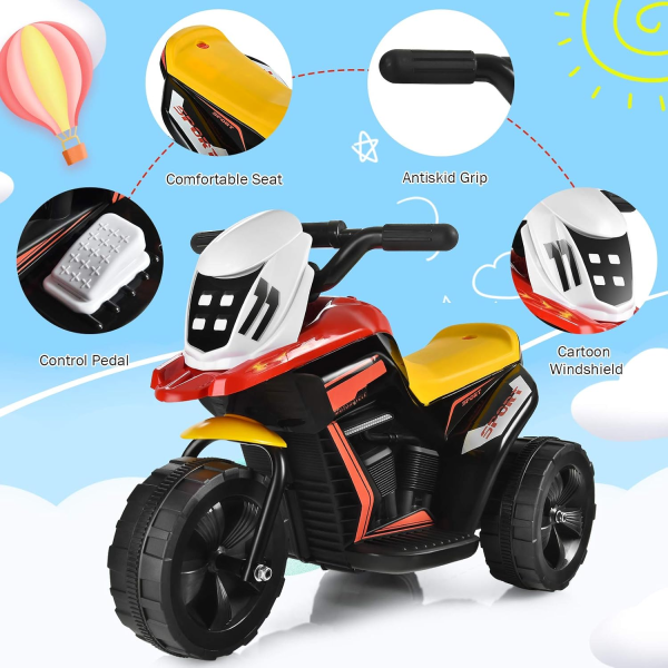 Costzon Toddler Motorcycle, 6V Battery Powered, 3 Wheels Ride on Motorcycle with Cartoon Windshield, Electric Motorcycle for Kids Toddlers, - Image 4