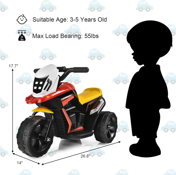 Costzon Toddler Motorcycle, 6V Battery Powered, 3 Wheels Ride on Motorcycle with Cartoon Windshield, Electric Motorcycle for Kids Toddlers, - Image 6