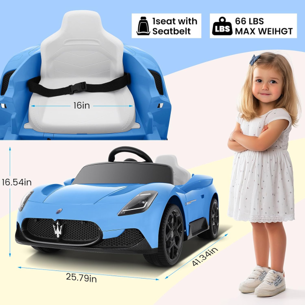 12V Kids Ride on Car, Battery Powered Electric Car for Kids, with 2.4G Remote Control, Safety Belt, Bright Headlights, Music - Image 4