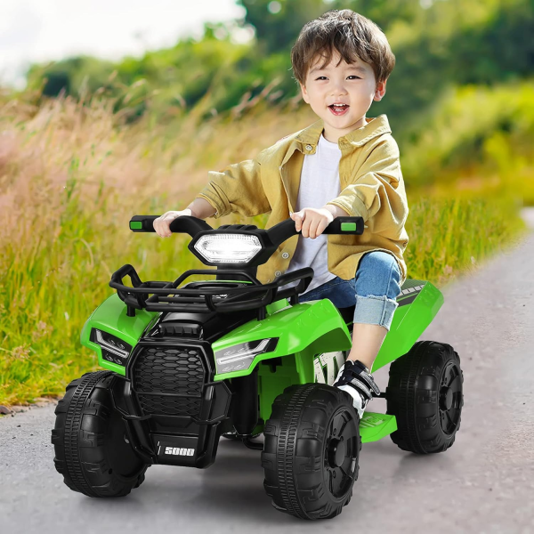 Costzon Kids ATV, 6V Battery Powered Electric Vehicle Four Wheeler Quad W/Storage Basket, Headlight, Horn, Music, 4 Wheeler Ride on Car - Image 9