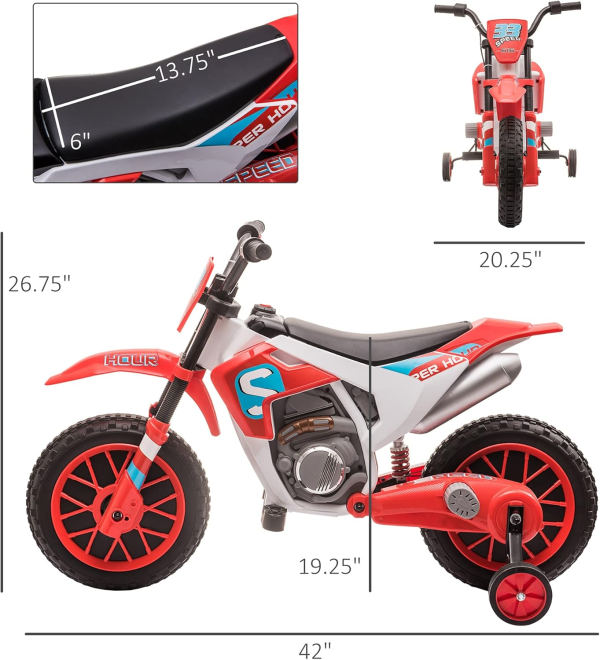 Aosom 12V Kids Motorcycle, Electric Motor Bike, Battery-Powered Ride-On Bike with Charging Battery, Training Wheels - Image 5